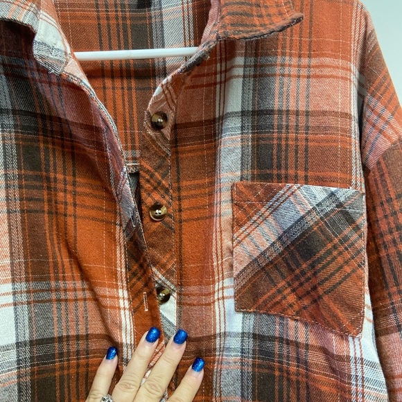 Orange and Brown Plaid Flannel Shirt XXL W Journey Graphic on back - Picture 7 of 7